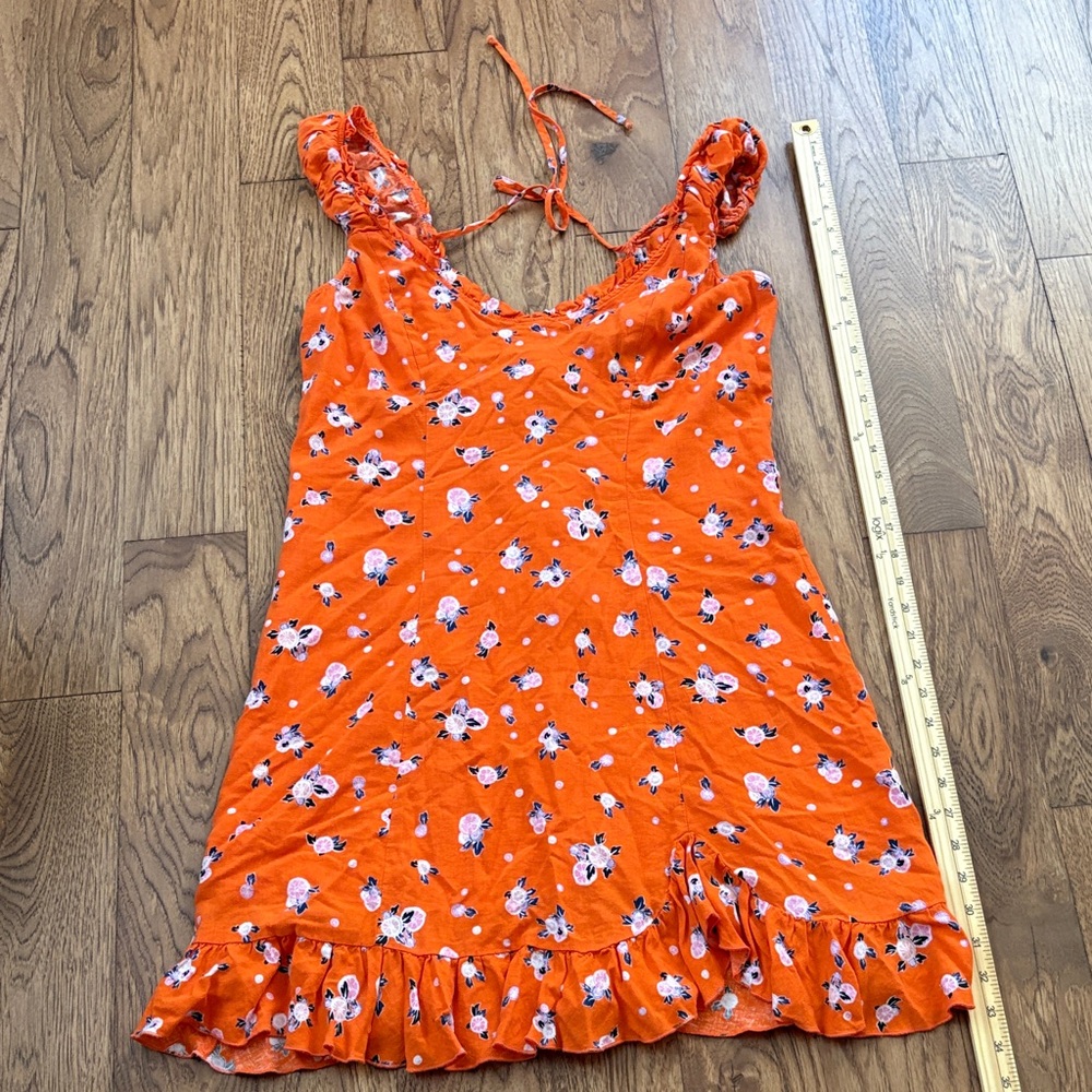 Free people Orange Floral Dress with Ruffle Hem